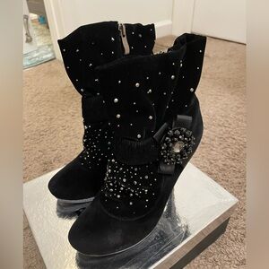 Embellished high heel boots